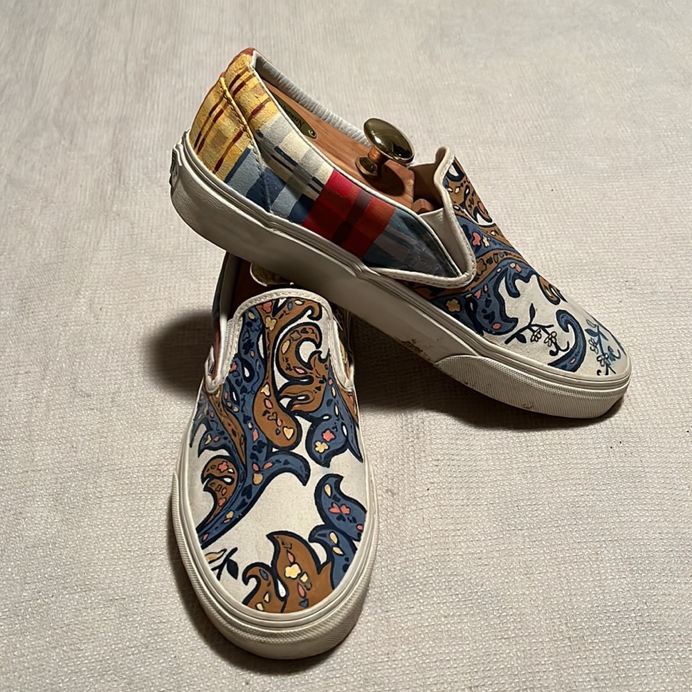 Vans handpainted paisley and plaid sneakers